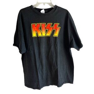 Vintage KISS Band T-Shirt 2XL Black & Red/Yellow Logo Cotton Graphic Tee Unisex